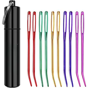 Tapestry  & Weaving  Set for Crochet, Anodized 6063  Bent Tip Yarn  with Portable Storage Tube for Crochet Finishing, Amigurumi & Knitting