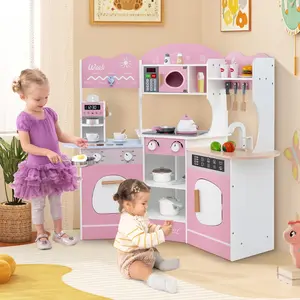 Costway Kids Kitchen Playset with Real Lights & Sounds, Microwave, Oven, Cooking Accessories, Storage, Little Chef Pretend Play Toy Kitchen Set, Gift for Boys Girls,Christmas Festival Gift Black Friday Cyber Monday