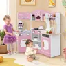 Costway Kids Kitchen Playset with Real Lights & Sounds, Microwave, Oven, Cooking Accessories, Storage, Little Chef Pretend Play Toy Kitchen Set, Gift for Boys Girls,Christmas Festival Gift Black Friday Cyber Monday Gift Season BlackFriday Friends Giving