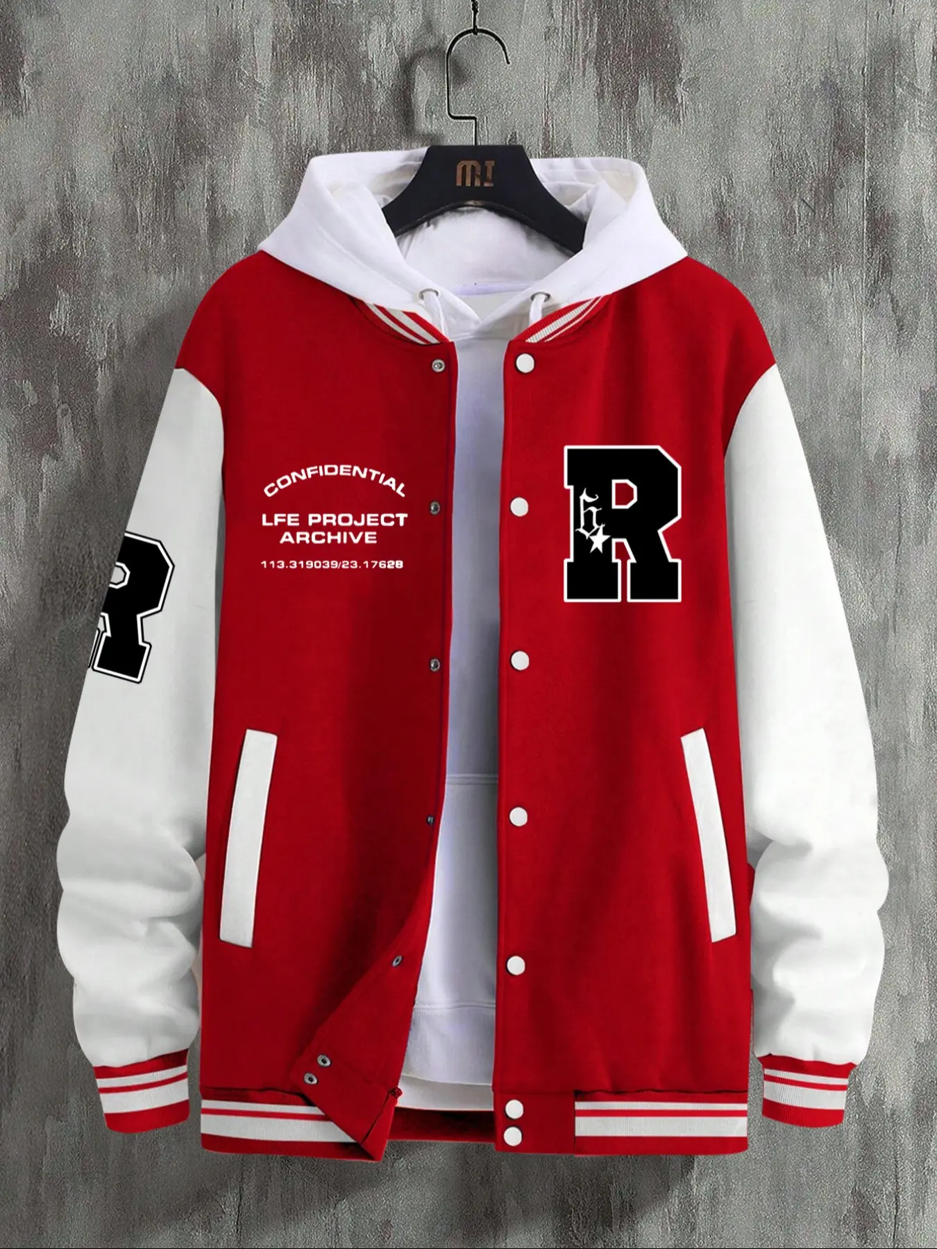 Men's Baseball Jacket Letter Print Long Sleeve Pilot Coat Fabric, Preppy Style Fitted Casual Sporty Menswear Outerwear for Fall & Winter