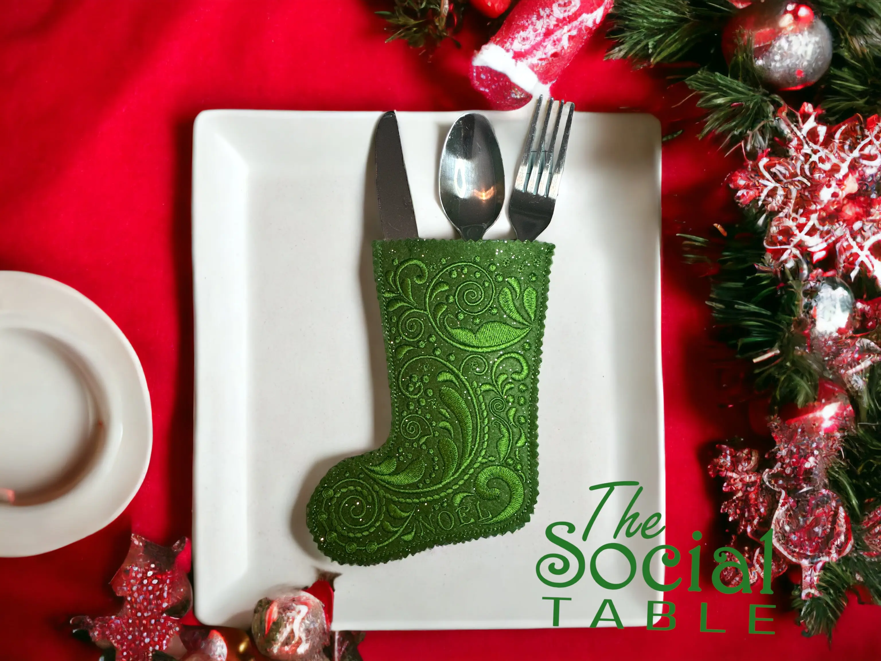 Santa stocking utensil holder for table settings