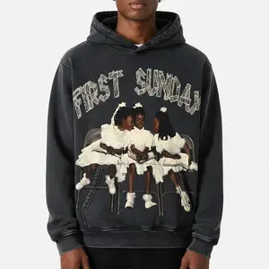 Sopula Studio Men's Woman Vintage First Sunday Faith Graphic Acid Washed Oversized Hoodie SpringStatements Dark Humor Sweatshirt Casual