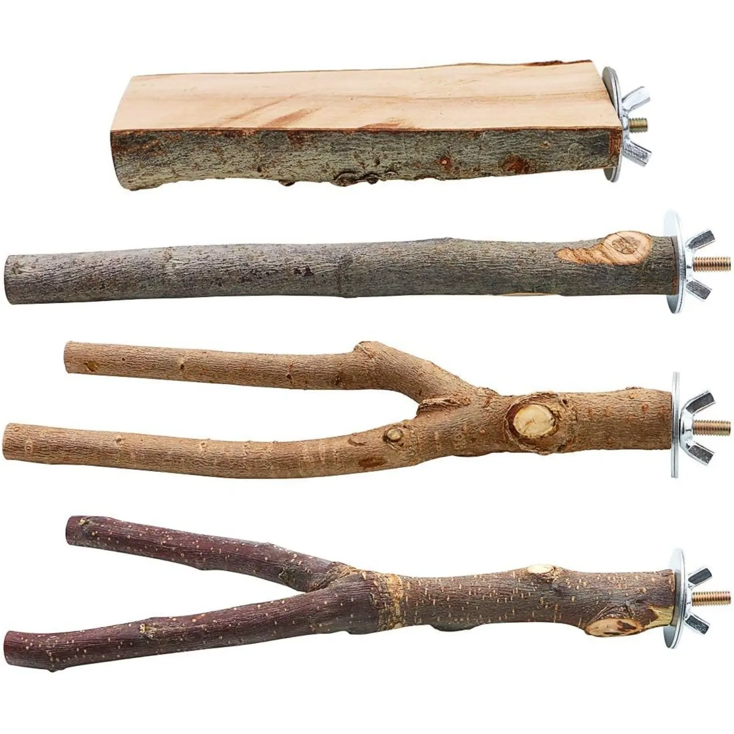 4pcs Natural Wood Bird Perch Fork Toys - 0.6"/1.5cm-1"/2.5cm Diameter, 5.1"x2"/13cmx5cm Rough Surface Cage Accessory, Hanging Stand for Budgies/Parakeets (Fits Most Small Birds), Car Interior Decoration, Forked Branch
