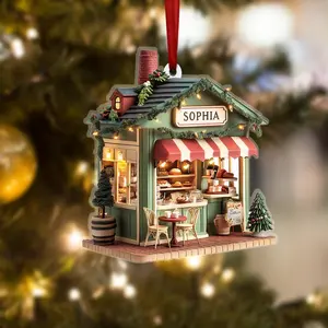 Personalized Coffee Shop Ornament, Acrylic Book Lover Gift,  Custom Name Acrylic 3.5 Inches Diameter Gift Ready Keepsake