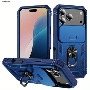Compatible with iPhone 17 Pro Max, 16, 15, 14, 13, 12, 11 Featuring a Sliding Camera Cover, This Phone Case, Phone Cover Casing, Includes a 360-Degree Rotating Circular Car Mount with a Matte Finish And Shockproof Design, Accessories