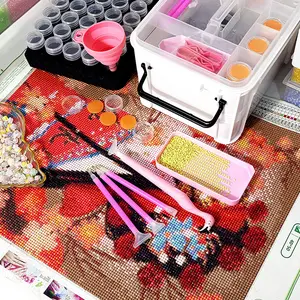 111pcs Diamond Painting Storage Box Tool SetDiamond Embroidery Accessories Kit with 48 PieceStorage Bottles, Trays, Wax, Pens, Multi-Use Tips,Funnel and Durable Storage Box - Ideal Gift for CraftLovers Durable Plastic Material