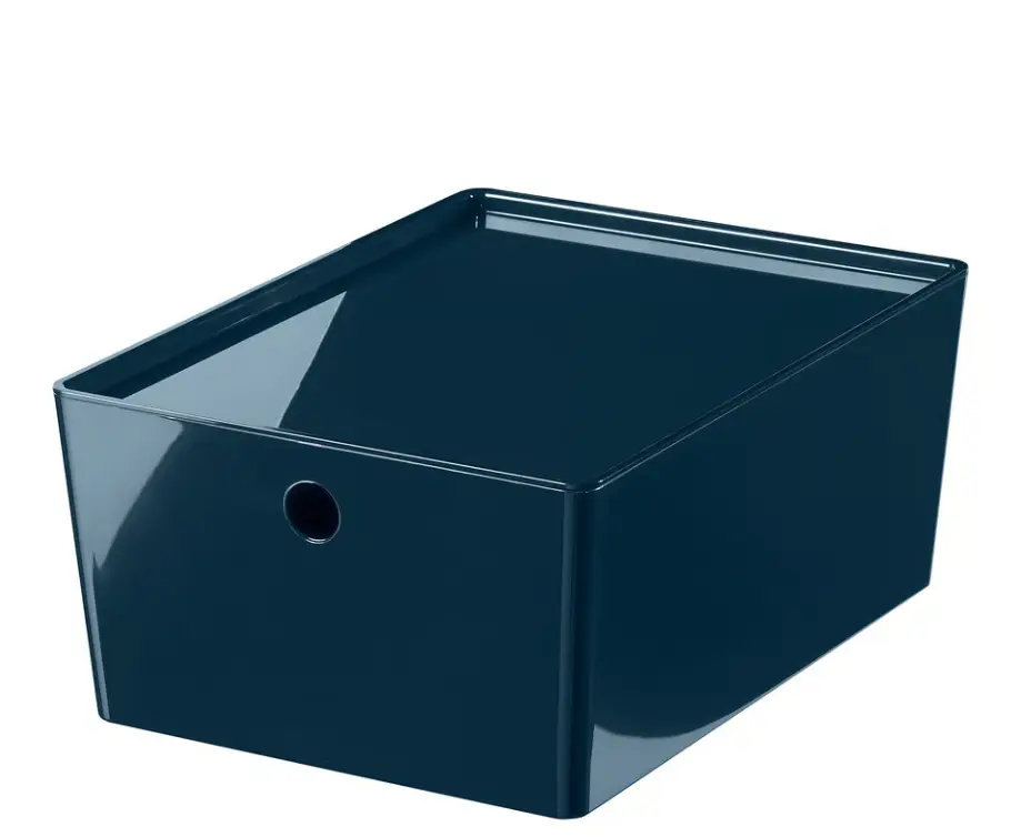 Ikea KUGGIS Storage Box with Lid, Black-Blue 10 ¼x13 ¾x6”, Stackable Plastic Organizer Bin with Secure Cover, Value Pack of 4 – Durable Multipurpose Storage Boxes for Home, Office & Closet Organization