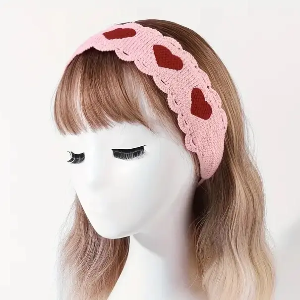 Pink Heart Crochet Headband