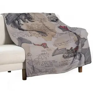 How to Train Your Dragon Toothless Night Fury Anatomy Sketch Flannel Blanket Vintage Retro Dragon Cozy Throw for HTTYD Fans