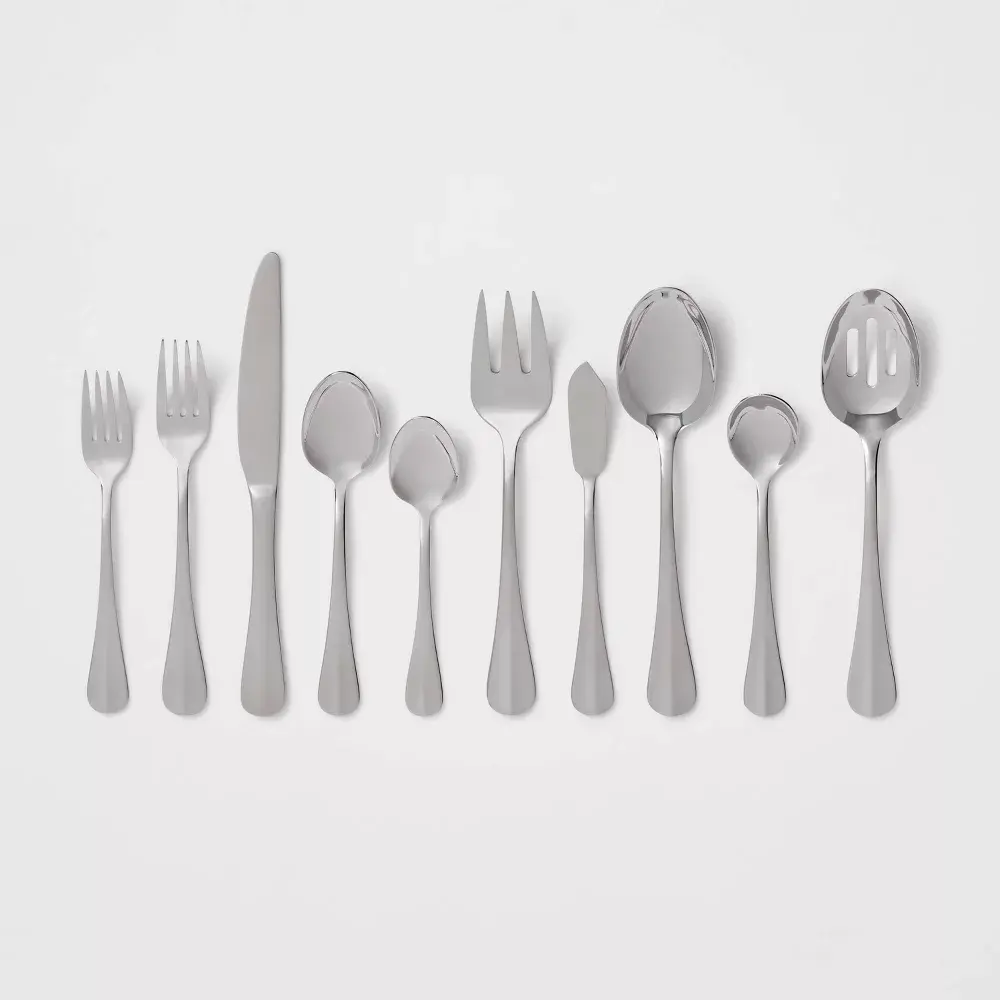 65pc Sussex Flatware Set Silver - Threshold: Stainless Steel Silverware Service for 12 Dishwasher-Safe