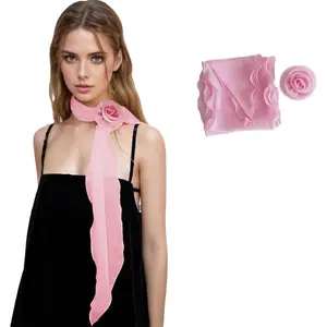Women's Detachable Rose Flower Chiffon Scarf – Elegant Long Fashion Scarf, Versatile Hair Ribbon & Neck Kerchief