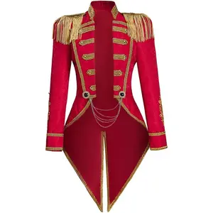 Women‘s Ringmaster Jacket Tassel Coat Uniform Medieval Long Sleeves Tailcoat Circus Costume