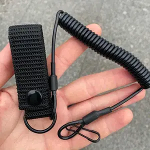 Tactical Anti-lost Elastic Lanyard Anti-theft Anti-cut Military Spring Seat Belt Gun Rope Key Ring Flashlight Accessories