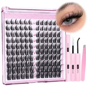 Natural Lash Cluster Kit – Spiky CC Curl 120PCS 10–16mm Wispy Lashes with Bond & Seal and Tweezers | DIY Eyelash Extensions at Home