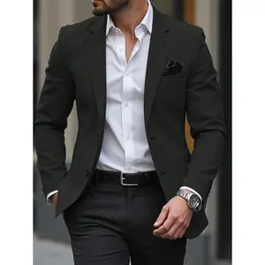 Manfinity Mode Men Space Dye Pocket Single Breasted Blazer Men Black Suit Men Dress Shirt Men Business Casual Clothes Men Elegant Outfit Slim Fit Suit