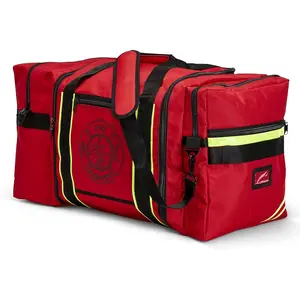 Firefighter Gear Bag, Turnout  Fire Bag with Reflective Trim, Padded  Strap and Maltese Cross Logo Red Bag