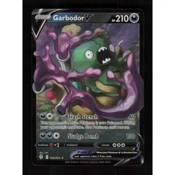 Authentic Pokemon TCG Raw Single Trading Card - Garbodor V, Evolving Skies V Rare 100/203, NM Condition, English Version