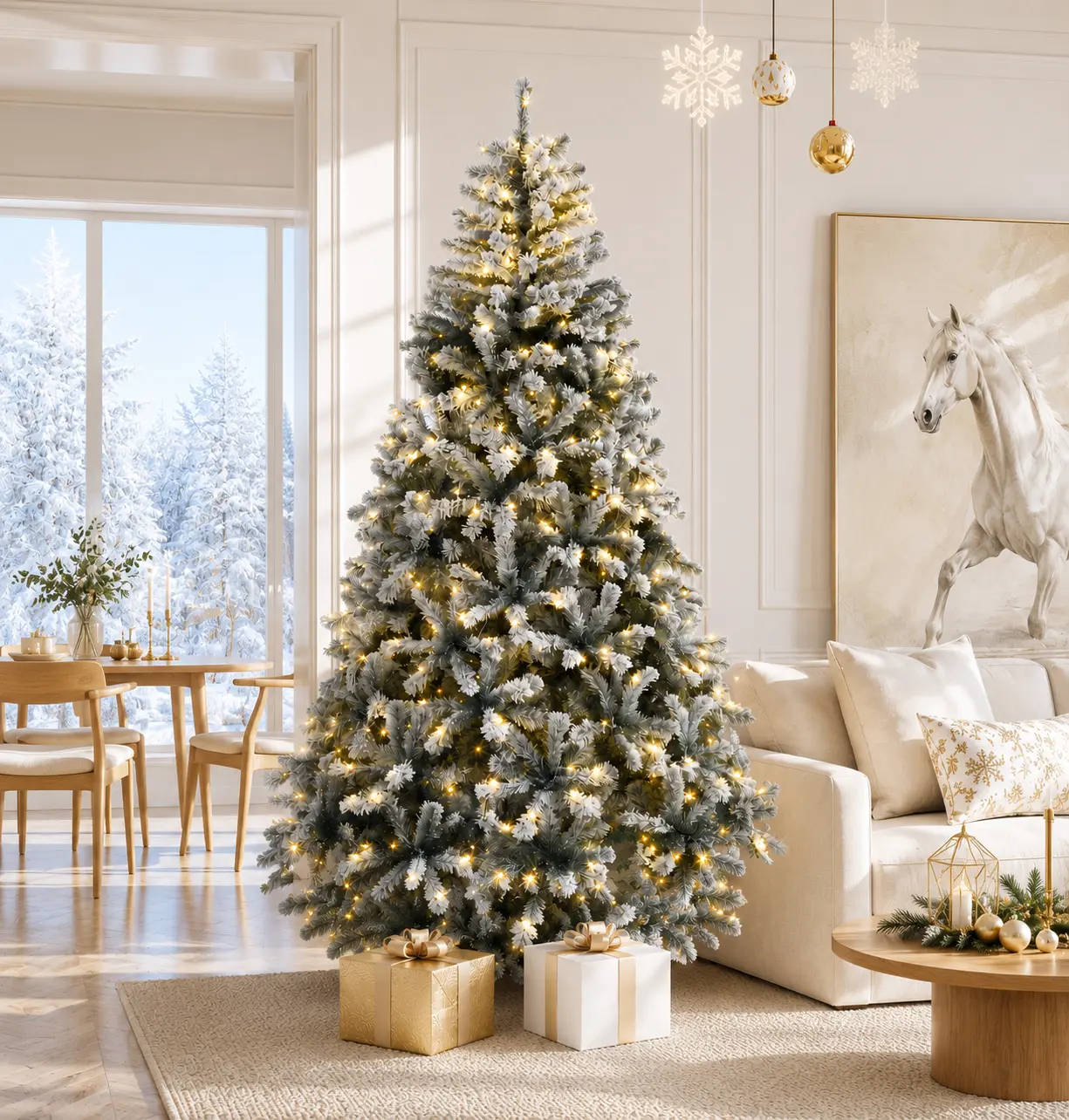 YITAHOME Pre-Decorated Artificial Christmas Tree with Metal Accents - 6/7.5/9 ft, Snow White/Green Special Style, Holiday Decoration for Home Supplies, Party & Home Decor