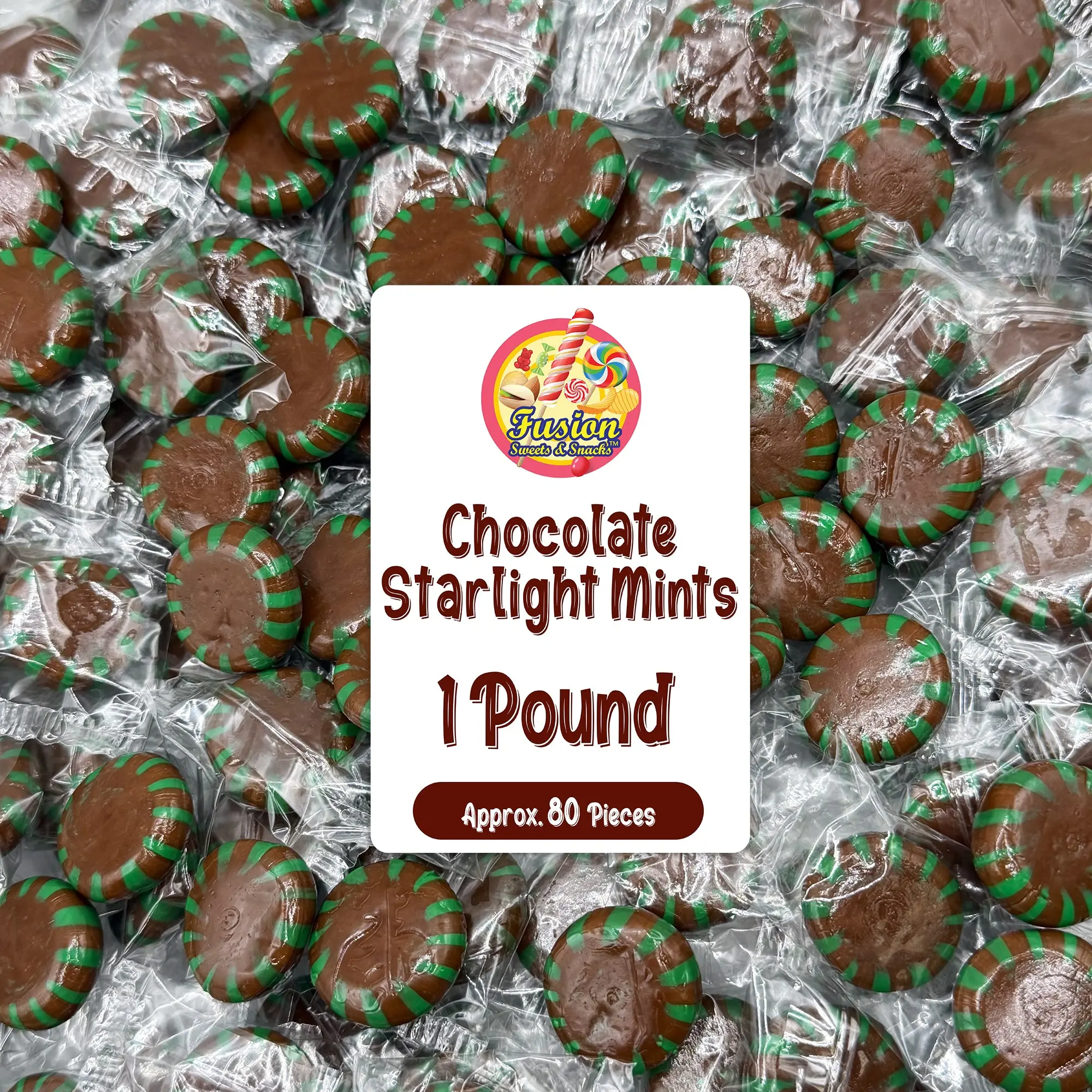 Chocolate Starlight Mints, 1 lb Bag, Individually Wrapped Premium Hard Candy - Rich Cocoa Mint Flavor, Great for Offices, Parties, Gifting