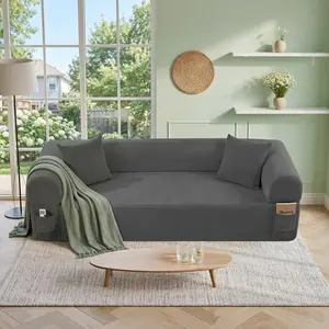 Boneless Floor Sofa Couch 83" 3-Seater Cloud Sofa with Memory Foam No Assembly Corduroy Fabric Ultra-Soft Spacious Layout Dual Side Storage Pockets for Living Room & Office Perfect Fit for Any Space