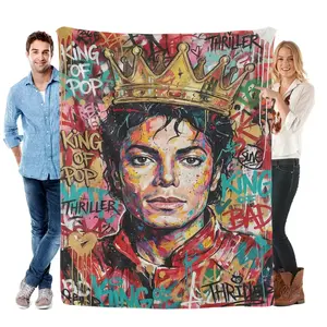 Michael Jackson King Of Pop Retro Graffiti Street Art Crown Flannel Blanket, Baby blankets and adult blankets, Soft Plush Warm Lightweight, Top Rated Bedroom Living Room Decor For MJ Fans Music Lovers, TikTok Trendsetters Iconic Thriller Bad Era, Hot Item
