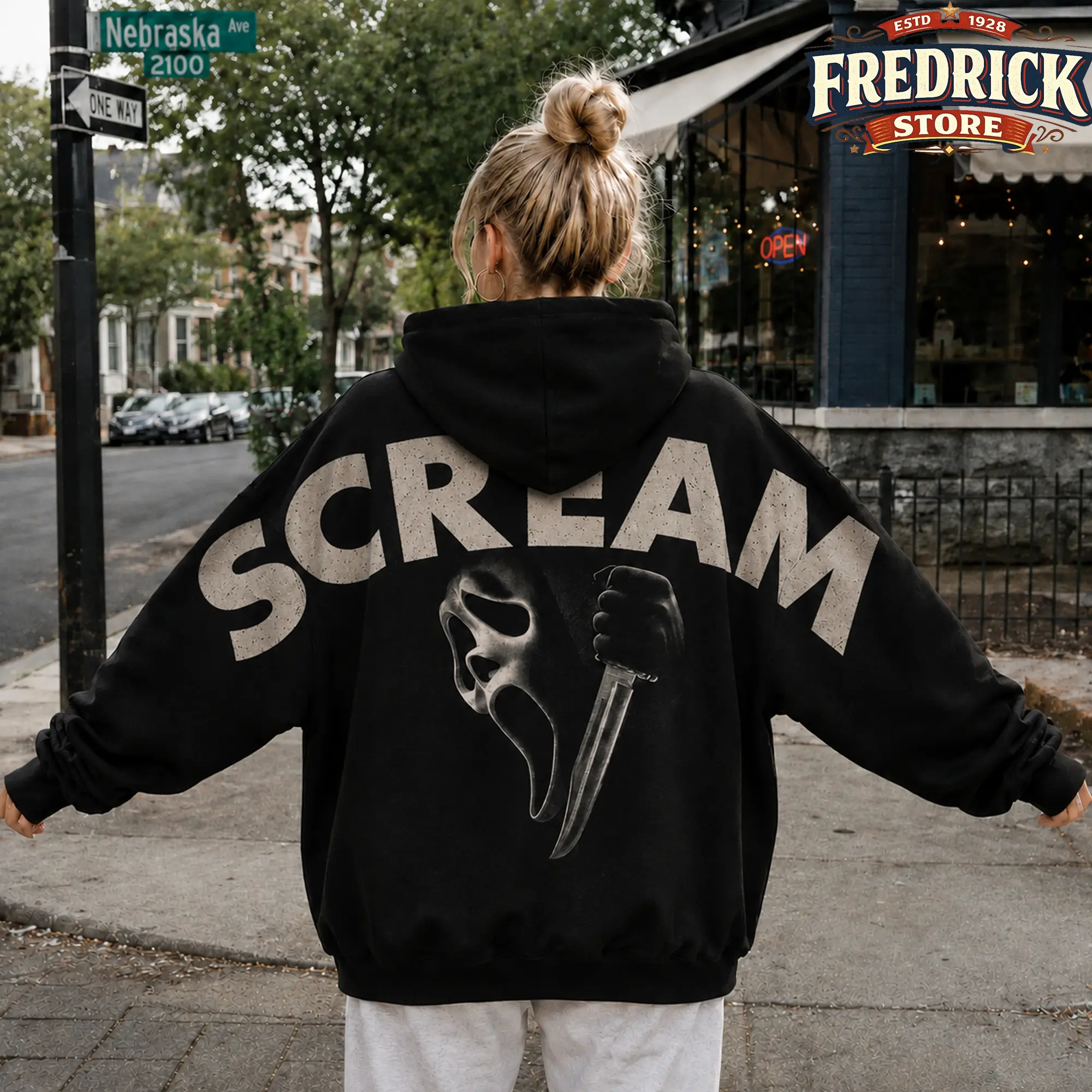 Vintage 90's Ghostface Scream Movie Horror Shoulder-to-Shoulder Back Lettering Sweatshirt Hoodie, Spooky Season Gift for Him, Graphic Hoodies