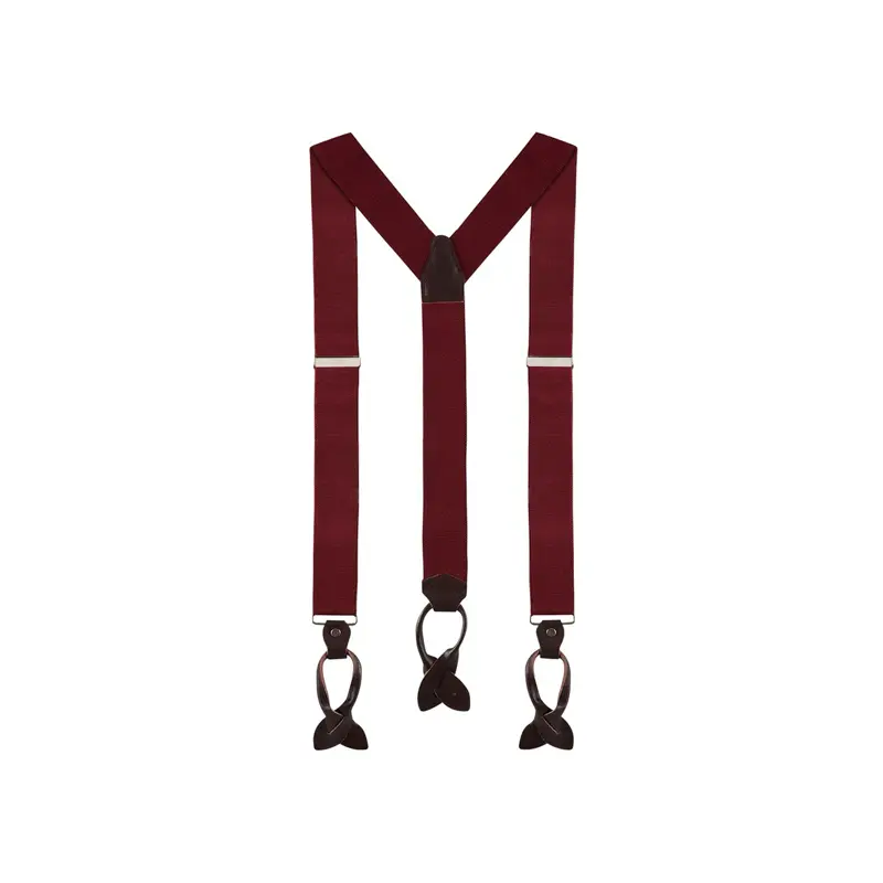 Burgundy Suspenders - Adjustable Length with Button Closure, Heavy Duty Metal Adjusters & Leather Button Ends