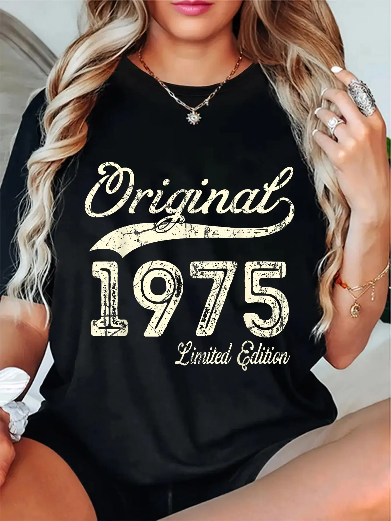Unisex 50th Birthday T-Shirt with Vintage 1975 Original Parts Graphic, Casual 100% Cotton Short Sleeve Round Neck Tee, Shortsleeve, Everyday, Tops, Tshirt