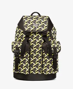 Pre-owned MCM Nylon Backpacks Brandenburg Yellow/Black Cubic Monogram Unisex Backpack