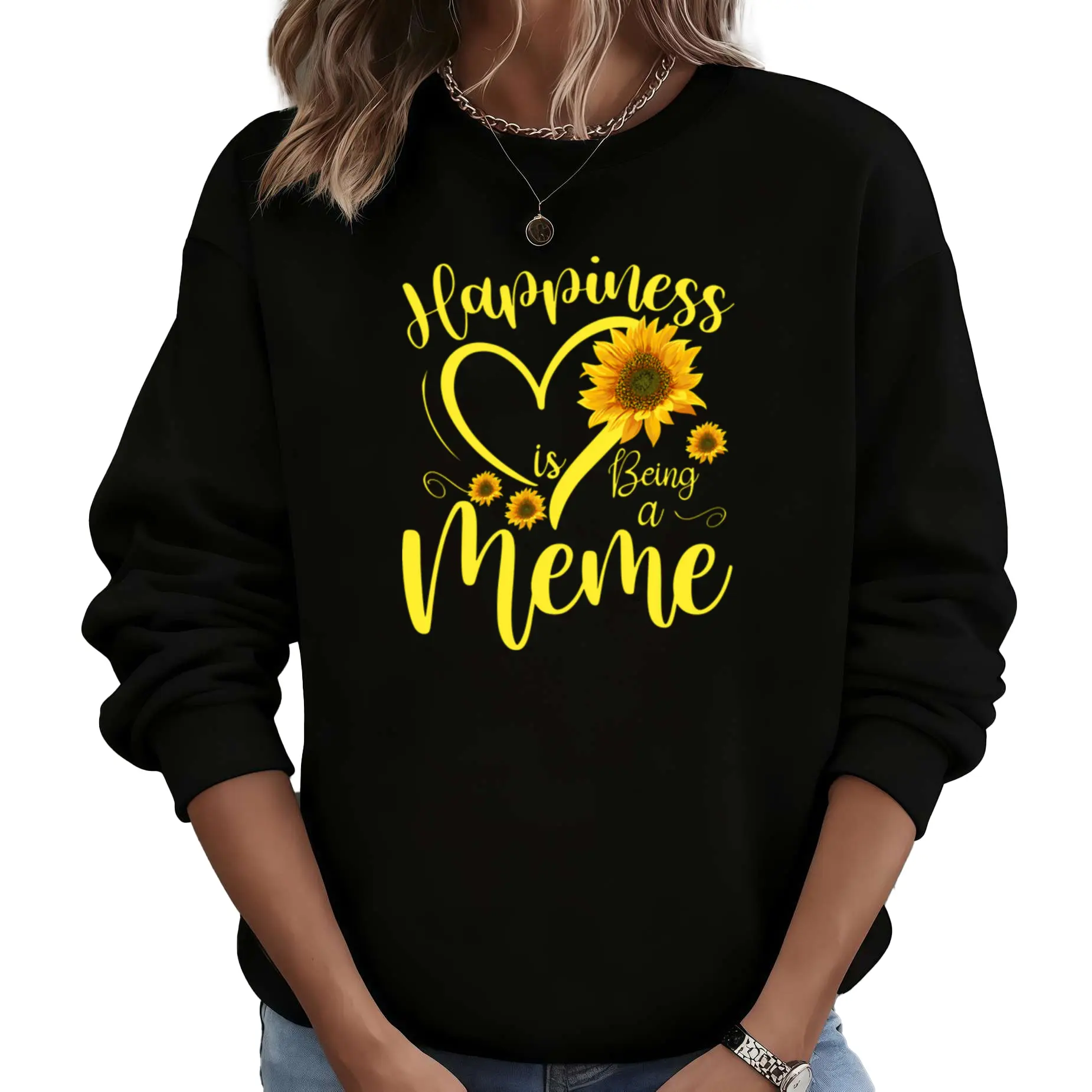 Cozy Long Sleeve Sweatshirt – Celebrate Grandma’s Day with a Happy Meme Sunflower Design