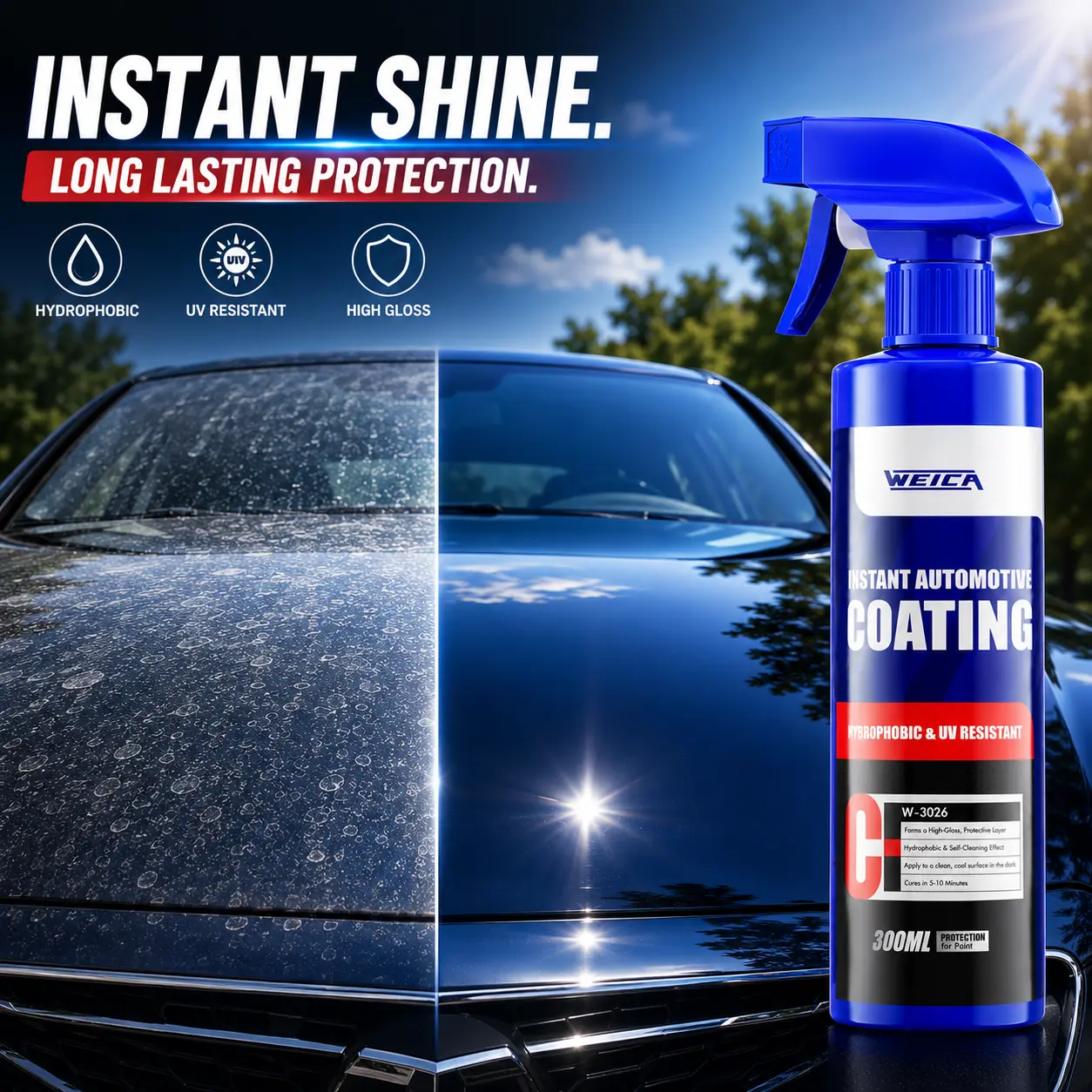 Quick Effect Ceramic Car Coating Spray - Instant Nano-Protection & Ultimate Mirror Shine in Seconds - Hyper-Hydrophobic Water Shield & Anti-Scratch Sealant - Fast Acting DIY Car Detailer for All Vehicles - Long Lasting Mirror Gloss & UV Guard Coating