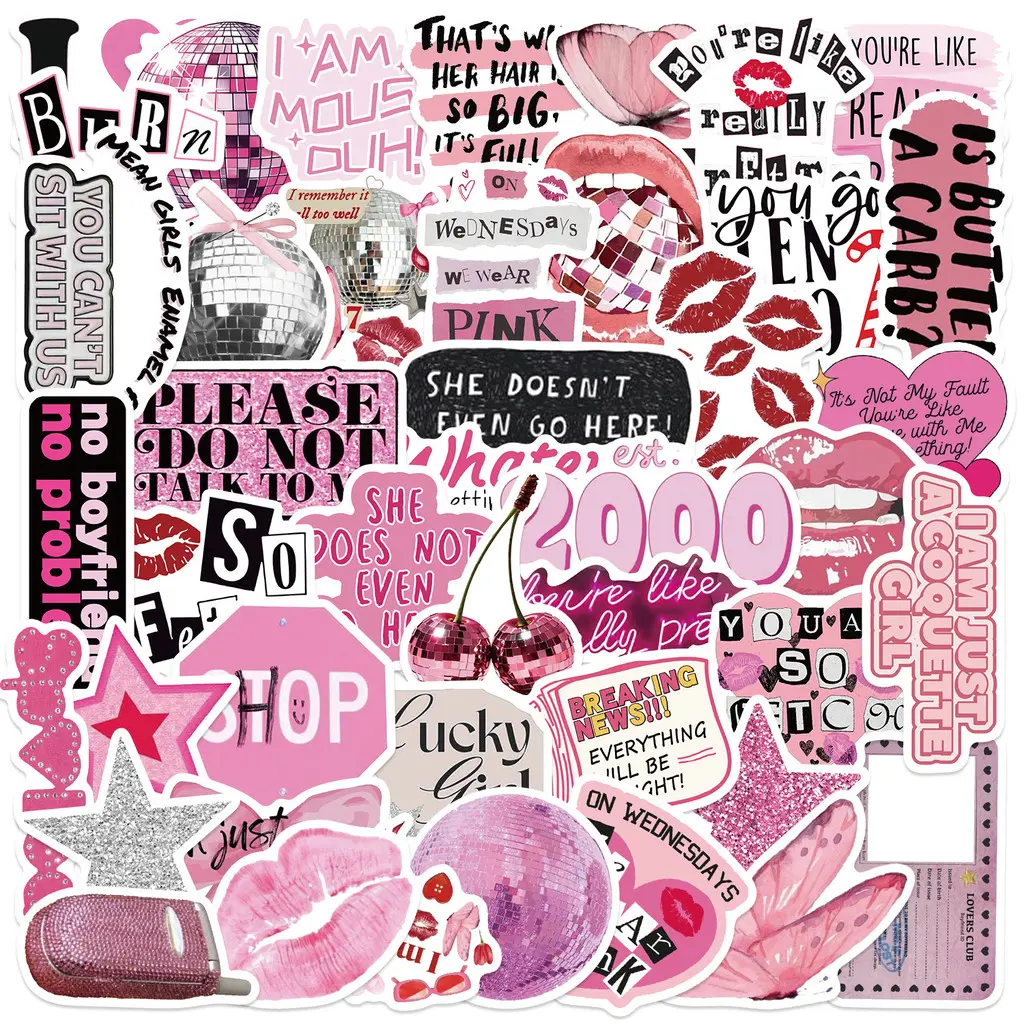 50Pcs Pink Y2K Cartoon Graffiti Stickers Sticker Sheets PVC Waterproof Stickers Decoration Sticker - Waterproof DIY Decor for Guitars, Notebooks & Luggage bulingbulingsticker