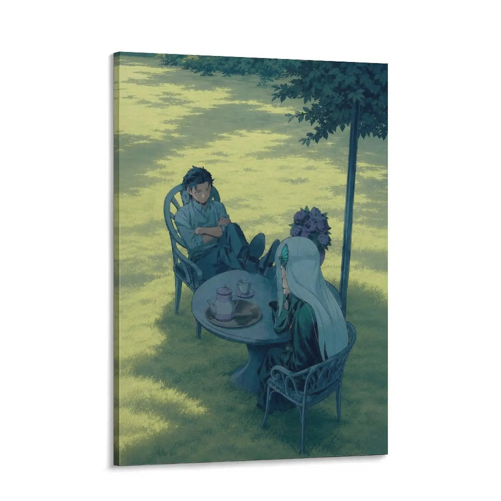 Re Zero Subaru and Echidna Tea Party Canvas Wall Art | Anime Aesthetic Poster for Otaku Room Decor Gaming Room Bedroom | Cute Vintage Style Canvas Print Gift