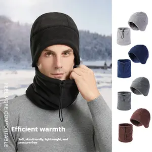 Winter plus velvet hat scarf windproof two-piece set autumn and winter face-revealing small hat for men with large head circumference