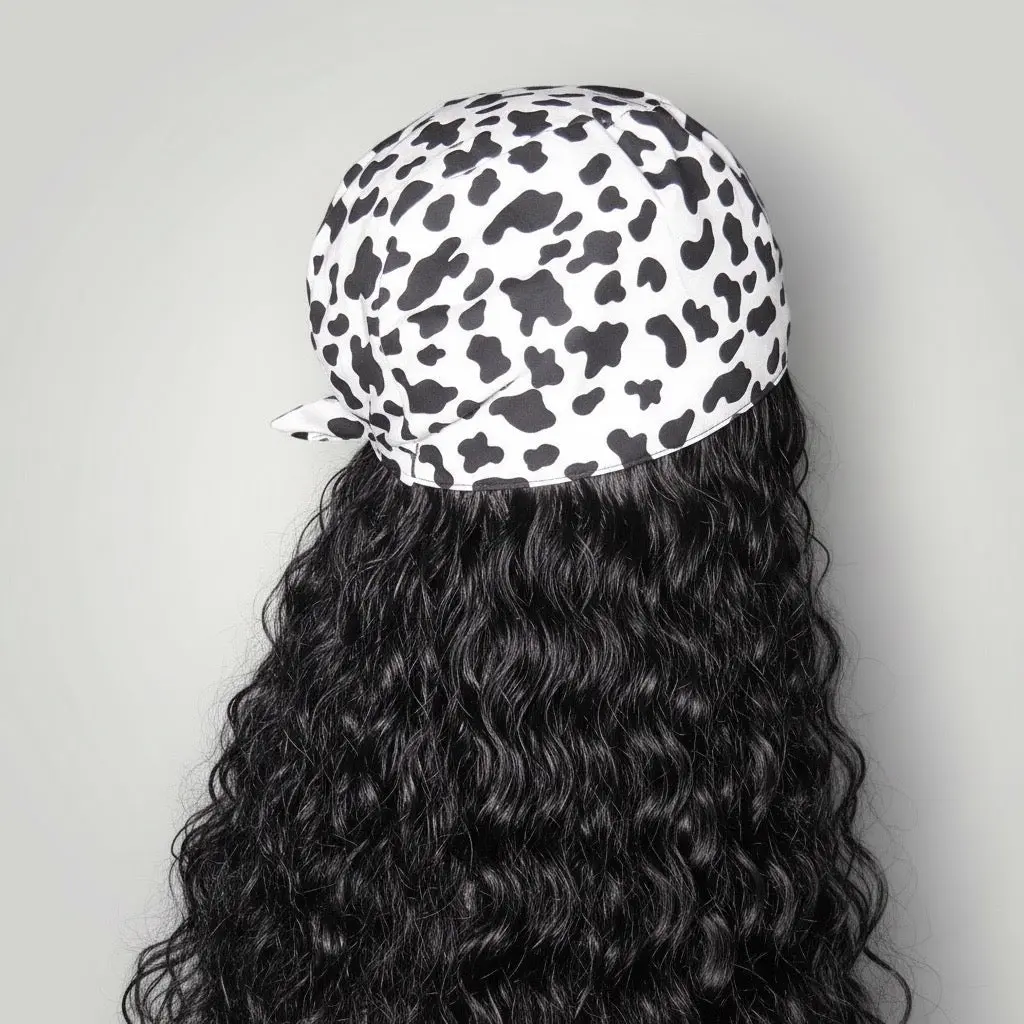 Cow Print Satin-Lined Tie-Back Scrub Cap Cotton