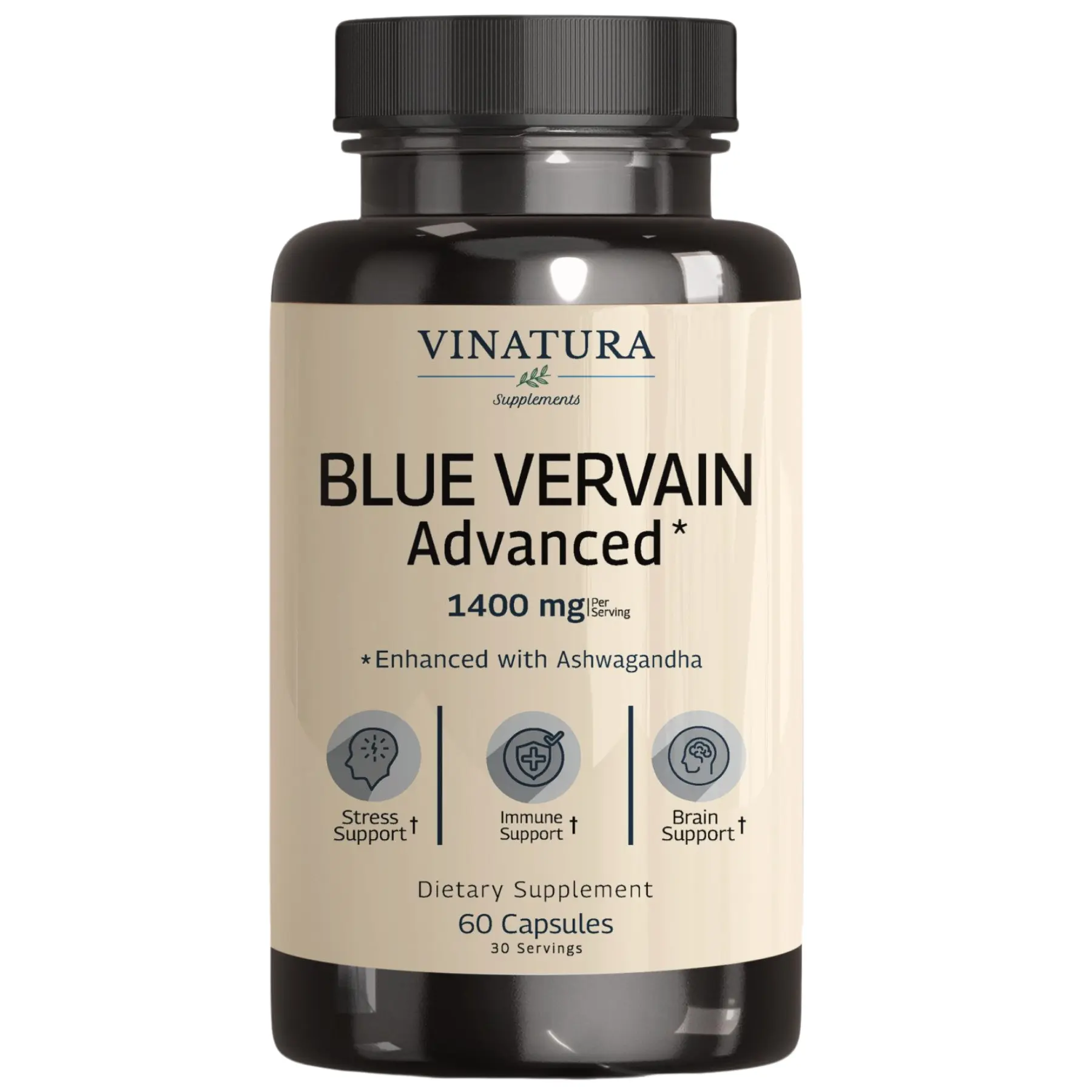 VINATURA Blue Vervain Advanced with Ashwagandha - Blue Vervain Tea Alternative, Brain Health, Stress Relief, Ashwagandha Supplements - 60 Capsules
