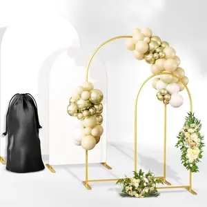 SorelleShoppe Arch Backdrop Stand and Cover Set - 7.2ft Gold Balloon Arch Stand and 6ft Photo Background Stand with Base Thick Poles - Multiuse Wedding Arch Frame for Birthday Baby Shower