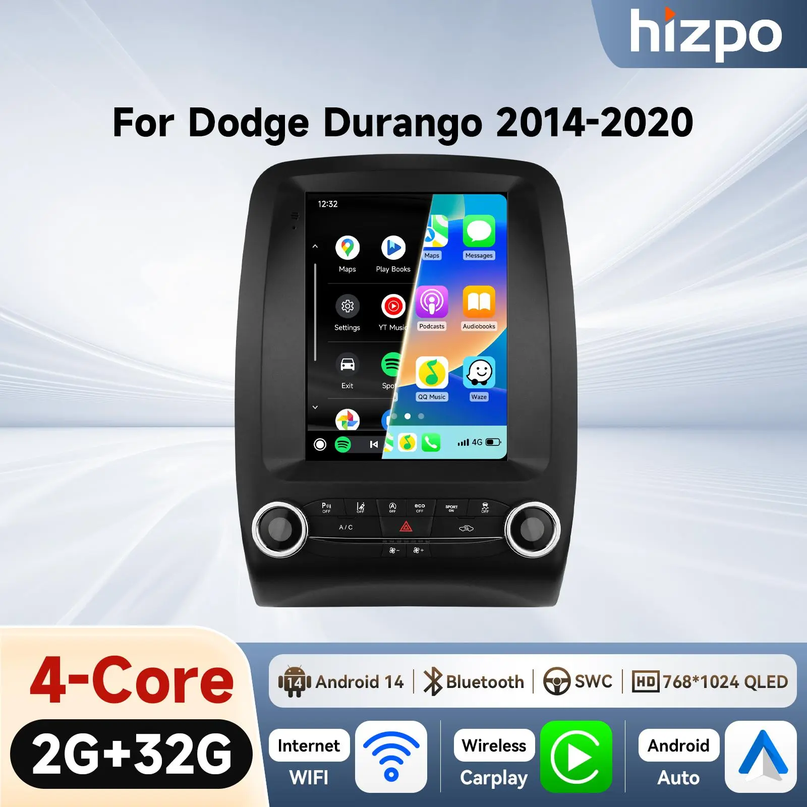 GPS Touch Screen Car Stereo for Dodge Durango 2014-2020 Wireless Carplay replacement car screen audio Wireless Android Car Stereo with WiFi