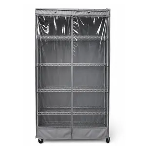 Storage Shelving Unit Cover, fits racks 36"W x 18"D x 72"H one side see through panel in Grey