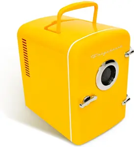 FRIGIDAIRE Mini Portable Compact Personal Home Office Fridge Cooler BUILT IN SPEAKER, 4L Capacity, Chills Six 12 oz Cans, 100% Freon-Free & Eco Friendly, Includes Bonus Car Charger