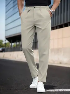 Light Casual Trousers for Men, Pants, Slim Fit & Draping Style, Essential Business Casual Wear for Everyday Office Life, Classic Solid Pants