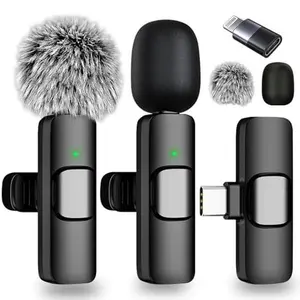 Wireless mini Microphone for iPhone/Smartphone, 2 Mini Microphones with Clearer Audio for Video Recording, Interview, Vlog，Noise Reduction Device Noise Cancellation Stereo Wireless vlogging tools handheld high quality audio