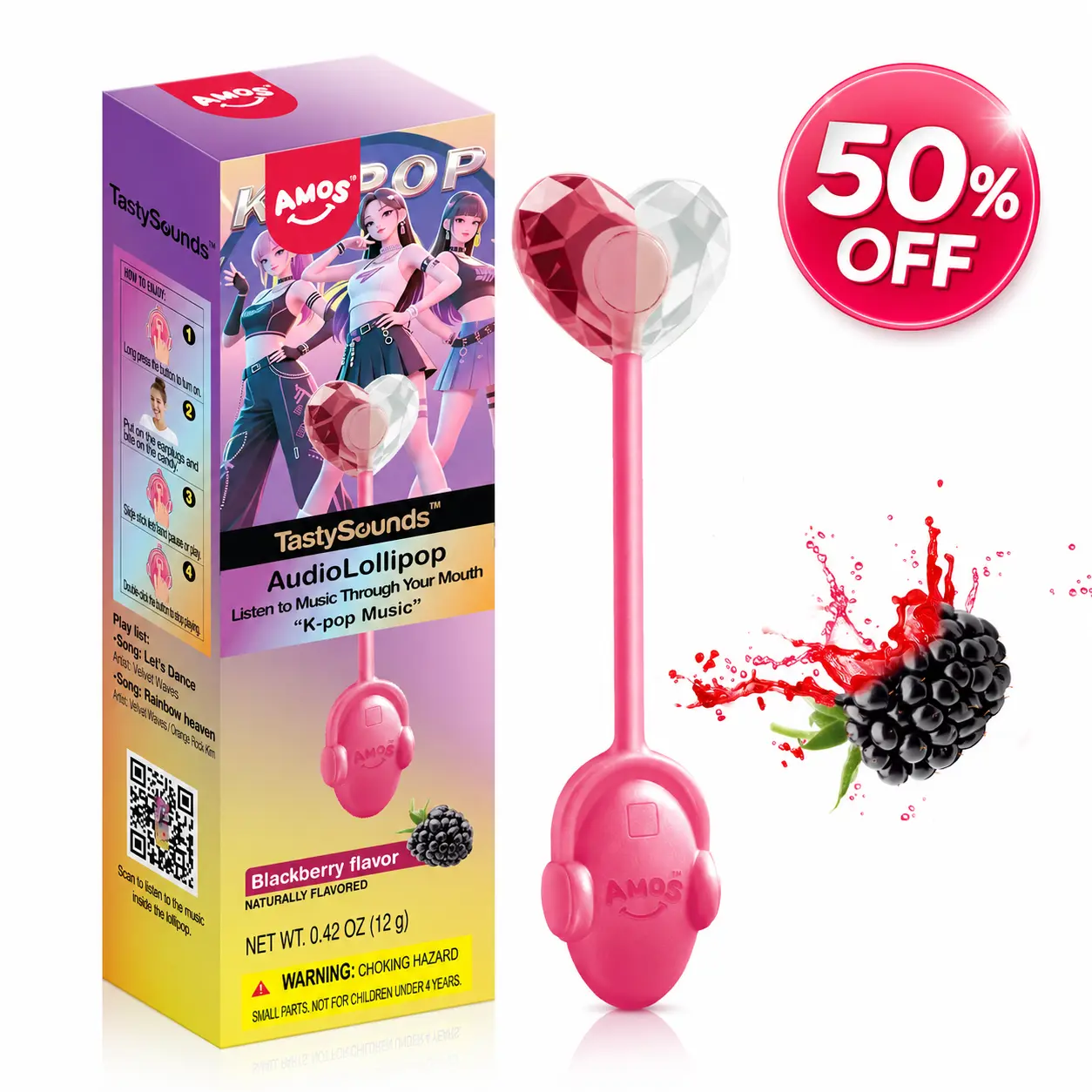 AMOS TastySounds Audio Lollipop Candy Gift – Heart-Shaped Music Lollipop, Sweet Strawberry & Berry Flavors, Cute Tech Candy, Romantic Creative Gift, Individually Wrapped Surprise-10