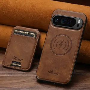 SUTENI Wireless Charging Faux Leather Magnet Card Holder Stand Picture Frame Phone Case For Google Pixel 10 Pro XL 9 8A 7 6 For Unisex Relatives Friends And Elders Holiday Gift