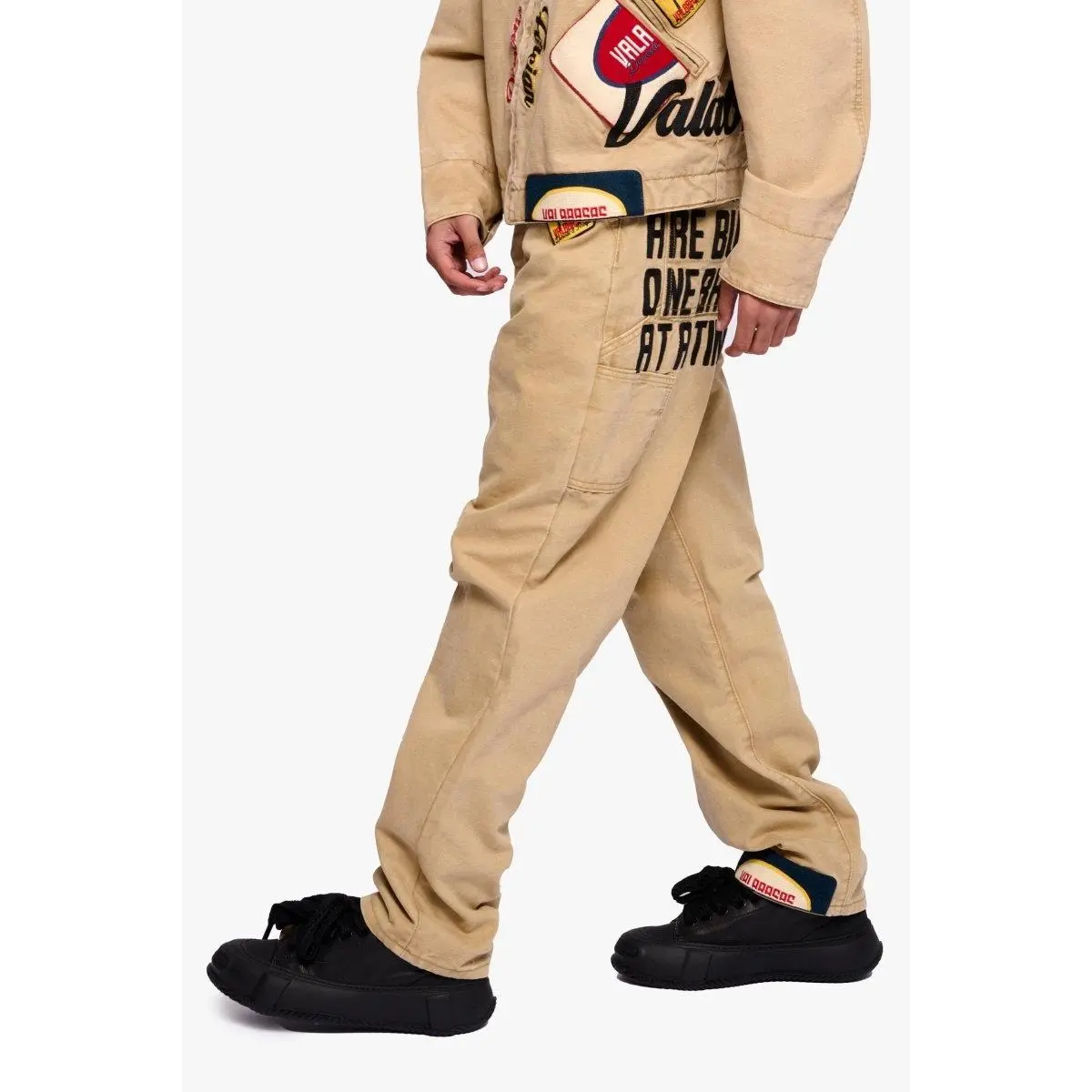 Men's Khaki Straight Denim Pants - Menswear Workwear Outerwear, Shell Fabric, Drape-Fit Design