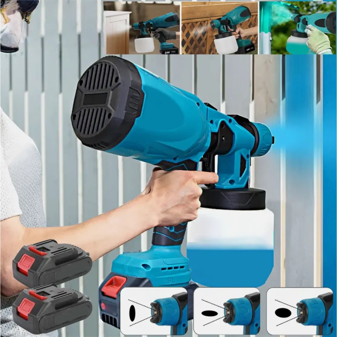 20V High Pressure Cordless Airless Paint Sprayer, HVLP Spray Gun with 2 Batteries, 3 Copper Nozzles & 3 Patterns for Home & Garden