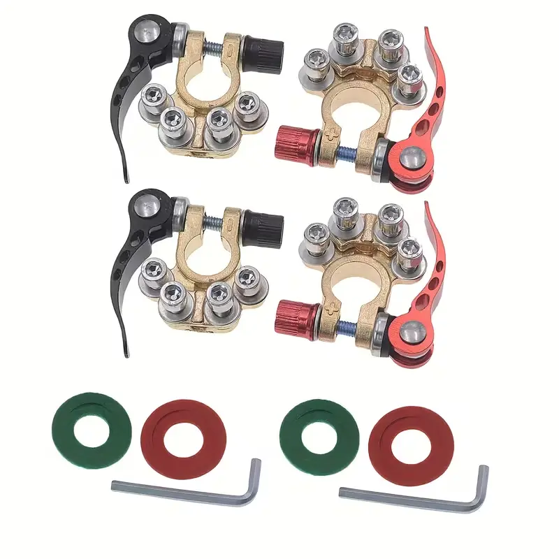 Connector for Car Battery Terminals, Featuring a 4-Way Quick Disconnect Clip for Both Positive And Negative Connections, Made of Solid Polished Brass That Is Resistant to Corrosion And Built to Last for Automobiles, Trucks, And Other Vehicles