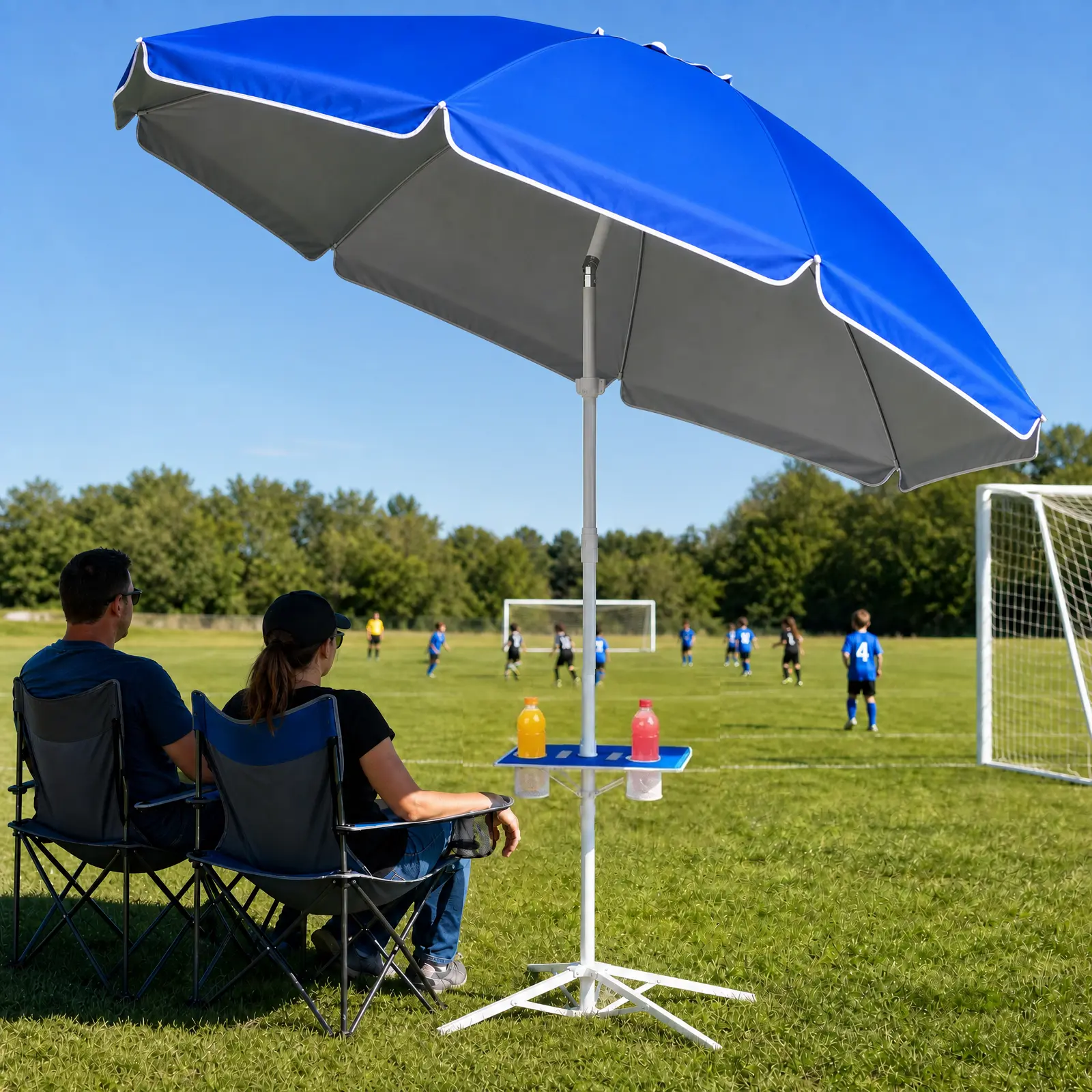 Portable Umbrella with Base Stand, UPF 50+ Outdoor Sun Shade Umbrella with Carry Bag, Built-in Hook & Cup Holders, Adjustable Instant Sun Protection for Game, Sports, Backyard, Patio, Camping, Beach, Fishing, Royal Blue, #Summervibes, #SummerFinds