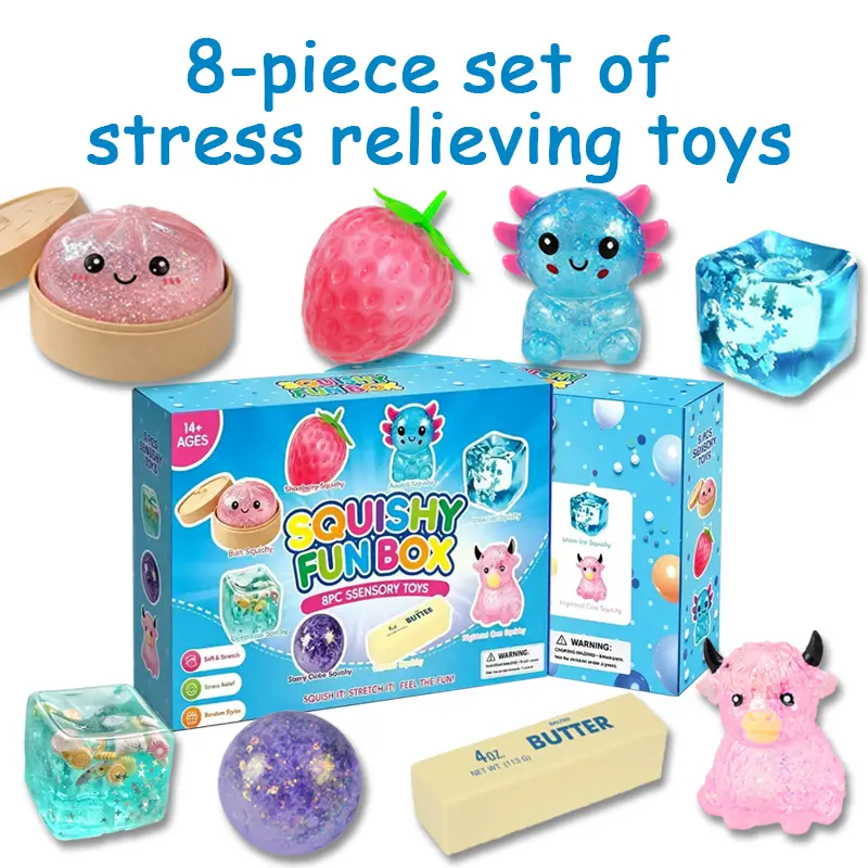 8 Pcs  Malt Sugar Squishy Box, Slow-Rising Stress Relief Fidget Toys, Sensory Play Bundle, Assorted Styles for Party Favors & Gifts