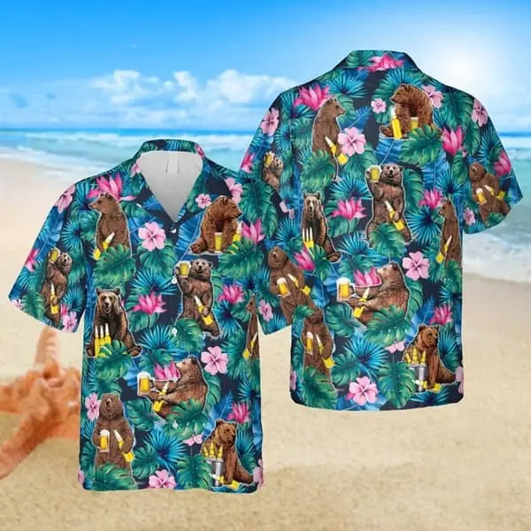 Bear And Beer Trendy Hawaiian Shirt | Cool Summer Anime Vibes for Men & Fans